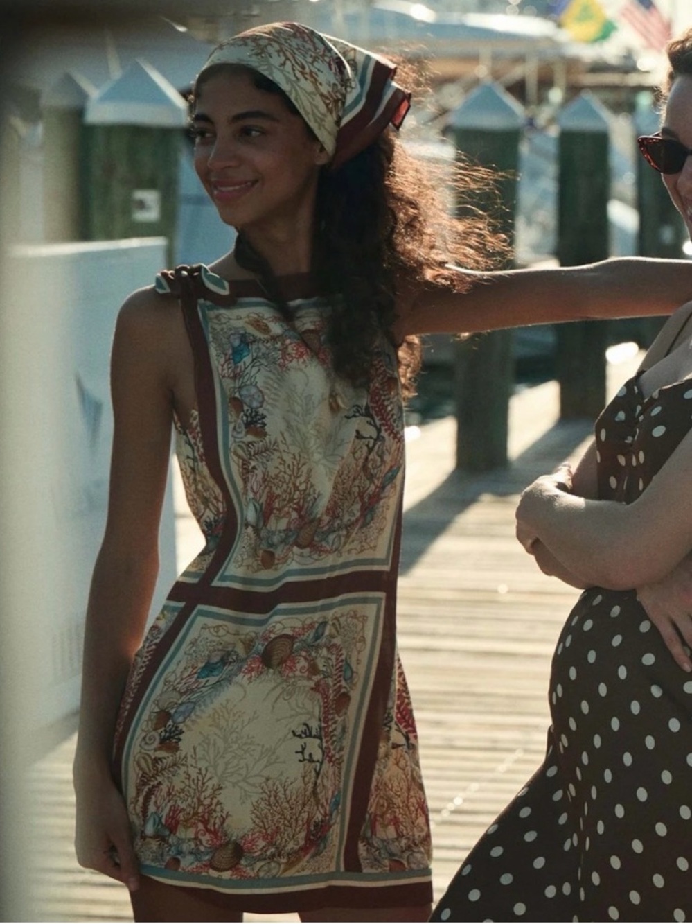 Doen Coral Reef Print Mini Dress in Cream, Rust, Teal - Picture 2 of 8